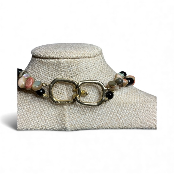 Vintage Les Bernard Abalone Beaded Necklace with Gold Accents - Picture 3 of 4